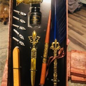 Deluxe Sapphire Blue Double Quill Set w/6 interchangeable tips with Wax and Seal